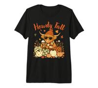 Howdy Fall Highland Mucca Zucca caffè Autunno Design Maglietta Premium