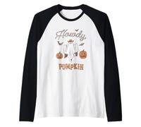 Howdy Pumpkin Country Western Rodeo Ghost And Bats Halloween Maglia con Maniche Raglan