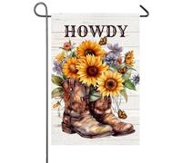Howdy Western Cowboy Boots Sunflowers Butterflies Spring Summer Flower Welcome Flag Colore Vivido Bandiera Da Giardino Robuste Bandiera Per Feste Interno Prato 30X45Cm