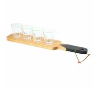 HowHomely Bicchieri da liquore, 44 ml, set da 4 pezzi, con vassoio in legno, in legno di acacia, vassoio per feste, accessori eleganti