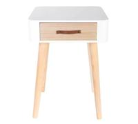 HowHomely Comodino 35 x 35 x 48 cm, comodino con cassetto e manico in pelle, bianco, moderno, stile scandinavo, effetto legno
