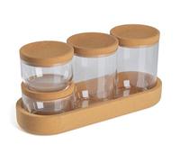 HowHomely Contenitore per dischetti di cotone, 5 pezzi, con ripiano in bambù, 4 contenitori con coperchio, trasparente, organizzatore per tamponi di cotone