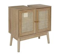 HowHomely Mobile sottolavabo con frontale in rattan - Mobiletto da bagno moderno per lavabo, armadietto portaoggetti da bagno boho