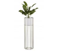 HowHomely Moderno supporto per fiori in metallo, 20 x 20 x 70 cm, colore oro/bianco, con supporto, e robusto supporto per fiori in metallo per la decorazione di interni, balconi e giardini