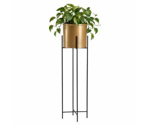 HowHomely Moderno supporto per fiori in metallo, altezza 95 cm, con vaso d'oro, rotondo 21 cm, diametro su robusto supporto nero - Supporto per piante in stile loft per la decorazione di interni