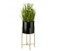 HowHomely Moderno supporto per fiori in metallo alto 55 cm con vaso nero rotondo 21 cm Ø su robusto supporto dorato - Supporto per piante in stile loft per la decorazione di interni
