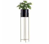 HowHomely Moderno supporto per fiori in metallo alto 95 cm con vaso nero rotondo 21 cm Ø su robusto supporto dorato - Supporto per piante in stile loft per la decorazione di interni