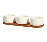 HowHomely Set di 3 piatti da portata con tagliere in bambù, ciotole in porcellana, set per snack, set da cucina, moderno, compatto, elegante
