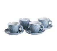 HowHomely Set di 4 tazze da caffè, tazze da tè, con piattini, blu, in gres porcellanato, moderno, elegante, per caffè