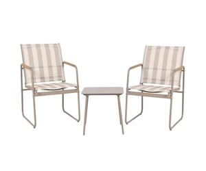 HowHomely Set di mobili da giardino con tavolo e sedie, beige e bianco a righe