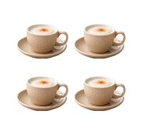 HowHomely Set di tazze da caffè, set di tazze, 4 persone, con piattini, beige, in gres porcellanato, elegante, moderno, per caffè