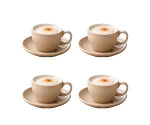 HowHomely Set di tazze da caffè, set di tazze, 4 persone, con piattini, beige, in gres porcellanato, elegante, moderno, per caffè