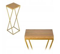 HowHomely Supporto per piante in metallo, altezza 70 cm, stabile e solido, con effetto quercia, pannello MDF su supporto dorato, supporto per fiori per decorare interni