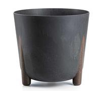 HowHomely Vaso da fiori in plastica nera con piedini marroni, Eco, diametro 34,1 x altezza 32 cm, leggero e stabile, per interni o balconi e terrazze, effetto cemento