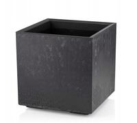 HowHomely Vaso da fiori nero 40 x 39 x 39 cm grande per esterni - Fioriera su ruote con tappo di scarico - Vaso per piante effetto cemento per giardino e terrazza