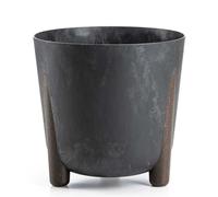 HowHomely Vaso per Fiori Nero in Plastica con Piedi Marroni | Vasi ECO con Diametro 30 x Altezza 28,5 cm | Vaso da Fiori Leggero e Stabile per Interni o Balcone e Terrazzo | Vaso con Finitura Cemento