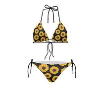 Howilath Bikini 2 pezzi set triangolo imbottito costume da bagno a vita bassa sexy bikini abbigliamento da spiaggia, Hawaii ananas teschio, Girasole, M