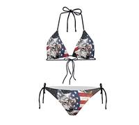 Howilath Bikini Set Sexy 2 Pices Bikini Costume Da Bagno Imbottito Stringa Triangolo Costumi Da Bagno Per Le Donne, Palm Floreale Avoc, Modello Lupo Bandiera Americana, S