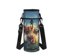 Howilath Borsa porta bottiglie d'acqua con tracolla, Blu mucca Highland, Zaino per bambini