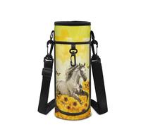 Howilath Cavallo Porta Bottiglia con Tracolla e Tasca per Campeggio Escursionismo, Girasole Cavallo Giallo, Zaino per bambini