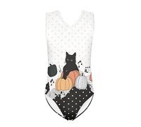 Howilath Costume da bagno per bambine e bambine, un pezzo, estivo, per spiaggia, nuoto, morbido, con delfini, cavalli, bradipo floreale, Pumpkin Music Gattino Nero, 9-10 Anni