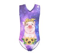 Howilath Costume da bagno per bambine e bambine, un pezzo, estivo, per spiaggia, nuoto, morbido, con delfini, cavalli, bradipo floreale, Modello Universo Maiale, 13-14 Anni
