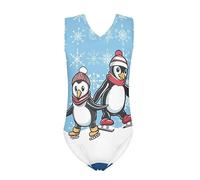 Howilath Costume da bagno per bambine e bambine, un pezzo, estivo, per spiaggia, nuoto, morbido, con delfini, cavalli, bradipo floreale, Pinguino Fiocco, 9-10 Anni