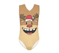 Howilath Costume da bagno per bambine e bambine, un pezzo, estivo, per spiaggia, nuoto, morbido, con delfini, cavalli, bradipo floreale, Cappello natalizio con renna, 9-10 Anni