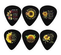 Howilath Girasole nero 6 plettri per chitarra, lettera di girasole ispiratore materiale ABS stampa vivida, Harmony Picks Premium Plettri
