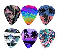 Howilath Hawaii - Set di 6 plettri per chitarra, con albero di cocco tropicale e fiore di cocco, protezione per la punta delle dita, regalo perfetto per lui e lei per strumenti a corda