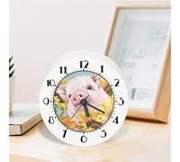 Howilath Maiale Sveglia per Ragazzi Ragazzi Ragazze Facile Impostare Home Decor Piccolo Orologio Rotondo, Carino Rosa Maiale Girasole Divertente Orologi Senza Tick