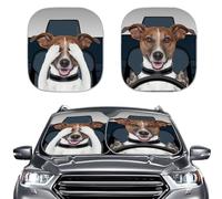 Howilath - Parasole per parabrezza da donna, motivo: cane di Jack Russell Terrier, 2 pezzi, anti-UV, isolamento termico
