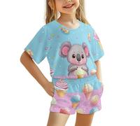 Howilath Pigiama da bambina con tasche, morbido, due pezzi, Gelato Koala, 5-6 Years