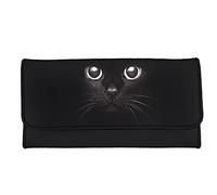 Howilath - Portafoglio lungo da donna con motivo floreale e animali, con gufo, con stampa a forma di farfalla, Gatto nero , medium, Moderno