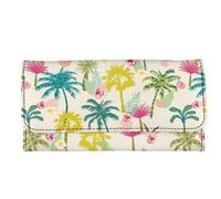 Howilath Portafoglio sottile da donna, motivo floreale galassia tie-dye con teschio di ibisco, design divertente, in pelle PU, triplo scomparto, Palme Hawaiane, Medium, moderno