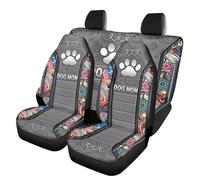 Howilath Set completo di 4 coprisedili per auto, coprisedili anteriori e schienali, universali per la maggior parte delle auto, camion, SUV, con stampa floreale e motivo con zampa di cane mamma