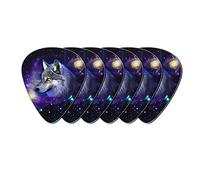 Howilath - Set di 6 plettri per chitarra, motivo "Galaxy Wolf Space Animal Starry Night", idea regalo per chitarra elettrica e acustica, colore: Blu
