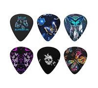 Howilath - Set di plettri per chitarra con farfalla, con stampa artistica su un lato, 0,96 mm, 6 pezzi, per chitarra acustica, chitarra elettrica, basso, ukulele banjo