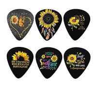 Howilath - Set di plettri per chitarra con lettera di girasole, con stampa su un lato, 0,96 mm, 6 pezzi, per chitarra acustica, chitarra elettrica, basso, ukulele banjo
