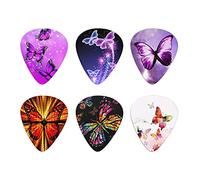 Howilath, set di plettri per chitarra con motivo a farfalla, colorati e alla moda, con stampa su un lato 0,96 mm, 6 pezzi per chitarra acustica, chitarra elettrica, basso, ukulele banjo