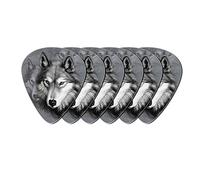 Howilath, set di plettri per chitarra, con motivo lupo grigio, con stampa su un lato, 0,96 mm, 6 pezzi, per chitarra acustica, chitarra elettrica, basso, ukulele banjo