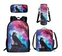 Howilath Set di zaini da calcio e basket, 43 cm, per ragazze e adolescenti, borsa a tracolla, portapranzo, astuccio per bottiglie, 4 in 1, Galaxy Wolf, 17 inch (4PCS Set), Set di zaini per la scuola