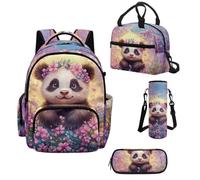 Howilath Set di zaino scolastico e borsa per il pranzo per ragazze da 43,2 cm - Kawaii Kids Elementary Bookbag per ragazze adolescenti, forniture per il rientro a scuola, Panda floreale, L, Classico