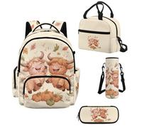 Howilath Set di zaino scolastico e borsa per il pranzo per ragazze da 43,2 cm - Kawaii Kids Elementary Bookbag per ragazze adolescenti, forniture per il rientro a scuola, Mucca autunnale delle