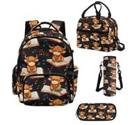Howilath Set di zaino scolastico e borsa per il pranzo per ragazze da 43,2 cm - Kawaii Kids Elementary Bookbag per ragazze adolescenti, forniture per il rientro a scuola, Libro della mucca delle