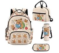 Howilath Set di zaino scolastico e borsa per il pranzo per ragazze da 43,2 cm - Kawaii Kids Elementary Bookbag per ragazze adolescenti, forniture per il rientro a scuola, Studioso Capibara, L