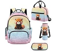 Howilath Set di zaino scolastico e borsa per il pranzo per ragazze da 43,2 cm - Kawaii Kids Elementary Bookbag per ragazze adolescenti, forniture per il rientro a scuola, Panda Rosso Scienze