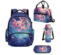 Howilath Set di zaino scolastico e borsa per il pranzo per ragazze da 43,2 cm - Kawaii Kids Elementary Bookbag per ragazze adolescenti, forniture per il rientro a scuola, Axolotl subacqueo Galaxy, L