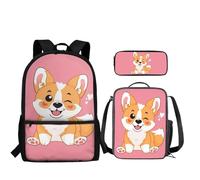 Howilath Set zaino e borsa per il pranzo per bambini per la scuola elementare 3 in 1, Corgi arancione