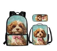 Howilath Zaini per bambini con portapranzo, set per la scuola elementare per ragazze e ragazze, Cavalier King Charles Spaniel
